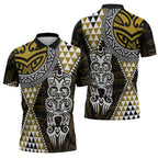 Yellow Aotearoa Niho Taniwha Zipper Polo Shirt Maori Mythology Tooth - Taniko Motifs - Aussie Hoodie