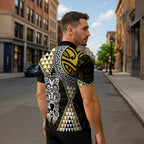 Yellow Aotearoa Niho Taniwha Zipper Polo Shirt Maori Mythology Tooth - Taniko Motifs - Aussie Hoodie