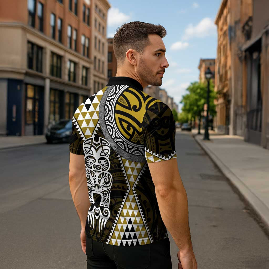 Yellow Aotearoa Niho Taniwha Zipper Polo Shirt Maori Mythology Tooth - Taniko Motifs - Aussie Hoodie