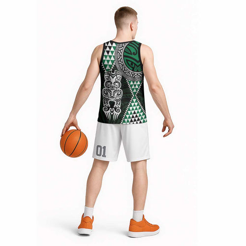 Green Aotearoa Niho Taniwha Basketball Jersey Maori Mythology Tooth - Taniko Motifs - Aussie Hoodie