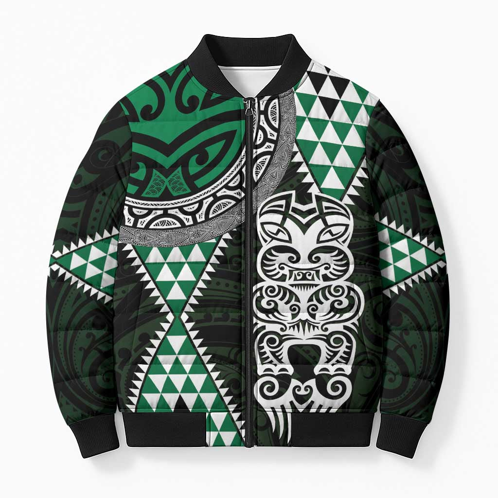 Green Aotearoa Niho Taniwha Bomber Puffer Jacket Maori Mythology Tooth - Taniko Motifs - Aussie Hoodie
