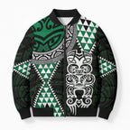 Green Aotearoa Niho Taniwha Bomber Puffer Jacket Maori Mythology Tooth - Taniko Motifs - Aussie Hoodie