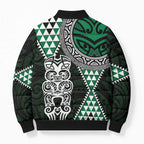 Green Aotearoa Niho Taniwha Bomber Puffer Jacket Maori Mythology Tooth - Taniko Motifs - Aussie Hoodie