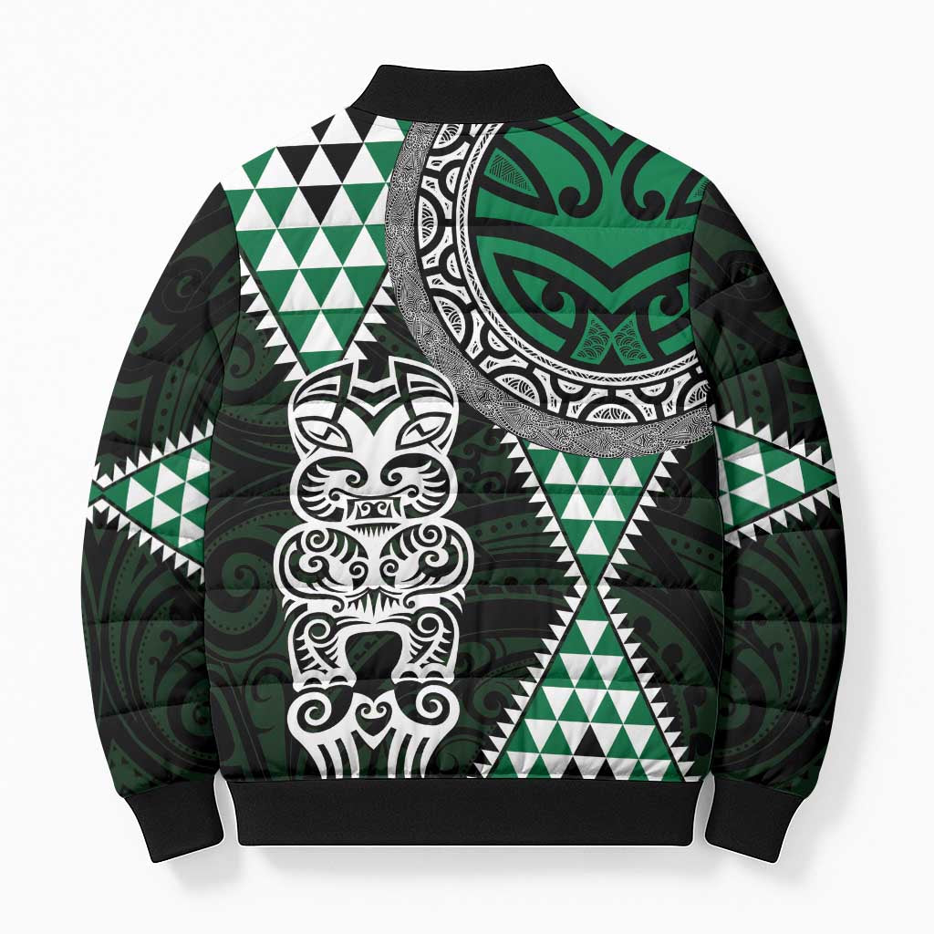 Green Aotearoa Niho Taniwha Bomber Puffer Jacket Maori Mythology Tooth - Taniko Motifs - Aussie Hoodie