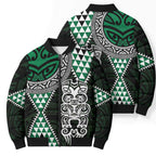 Green Aotearoa Niho Taniwha Bomber Puffer Jacket Maori Mythology Tooth - Taniko Motifs - Aussie Hoodie