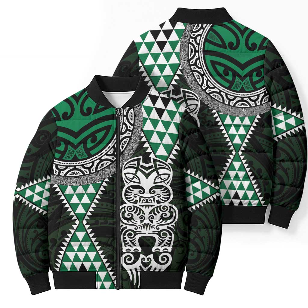 Green Aotearoa Niho Taniwha Bomber Puffer Jacket Maori Mythology Tooth - Taniko Motifs - Aussie Hoodie