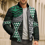 Green Aotearoa Niho Taniwha Bomber Puffer Jacket Maori Mythology Tooth - Taniko Motifs - Aussie Hoodie