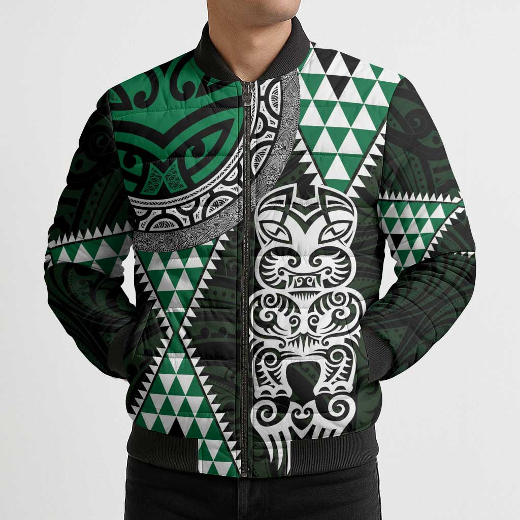 Green Aotearoa Niho Taniwha Bomber Puffer Jacket Maori Mythology Tooth - Taniko Motifs - Aussie Hoodie