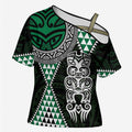 Green Aotearoa Niho Taniwha Cross Shoulder Shirt Maori Mythology Tooth - Taniko Motifs - Aussie Hoodie