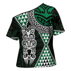 Green Aotearoa Niho Taniwha Cross Shoulder Shirt Maori Mythology Tooth - Taniko Motifs - Aussie Hoodie