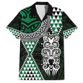Green Aotearoa Niho Taniwha Family Matching Off The Shoulder Long Sleeve Dress and Hawaiian Shirt Maori Mythology Tooth - Taniko Motifs