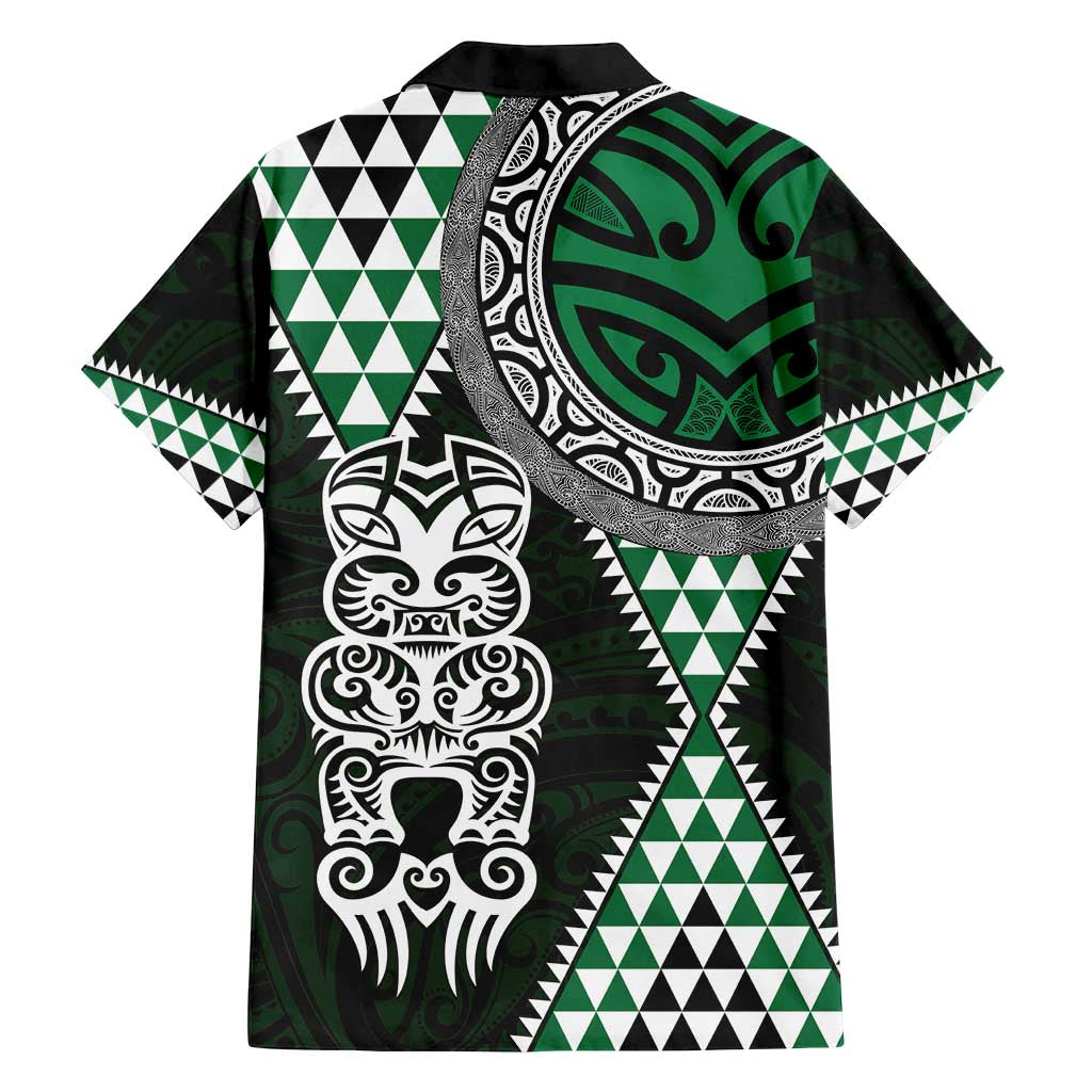 Green Aotearoa Niho Taniwha Family Matching Off Shoulder Short Dress and Hawaiian Shirt Maori Mythology Tooth - Taniko Motifs