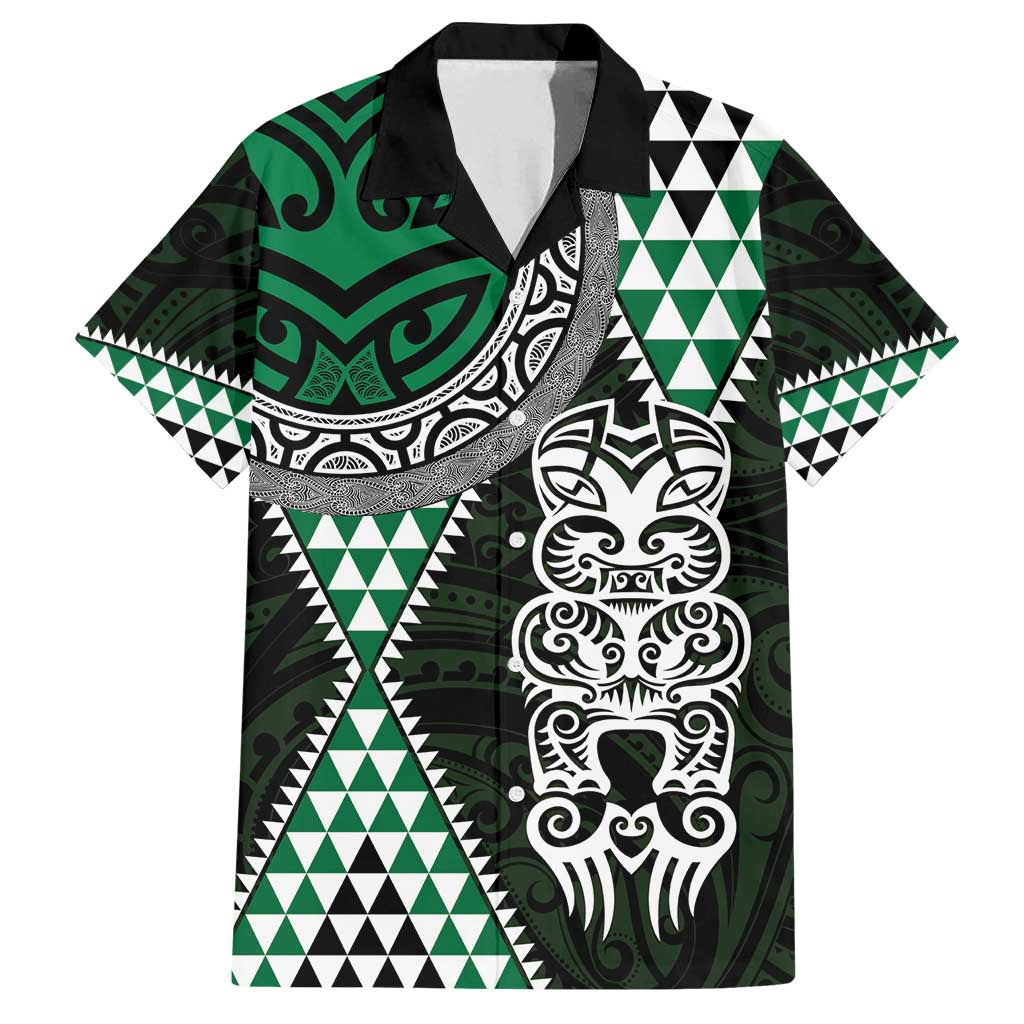 Green Aotearoa Niho Taniwha Family Matching Puletasi and Hawaiian Shirt Maori Mythology Tooth - Taniko Motifs