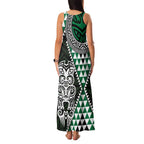 Green Aotearoa Niho Taniwha Family Matching Tank Maxi Dress and Hawaiian Shirt Maori Mythology Tooth - Taniko Motifs