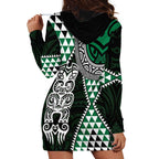 Green Aotearoa Niho Taniwha Hoodie Dress Maori Mythology Tooth - Taniko Motifs