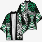 Green Aotearoa Niho Taniwha Kimono Maori Mythology Tooth - Taniko Motifs - Aussie Hoodie