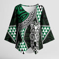 Green Aotearoa Niho Taniwha Kimono Sleeve Blouse Maori Mythology Tooth - Taniko Motifs - Aussie Hoodie