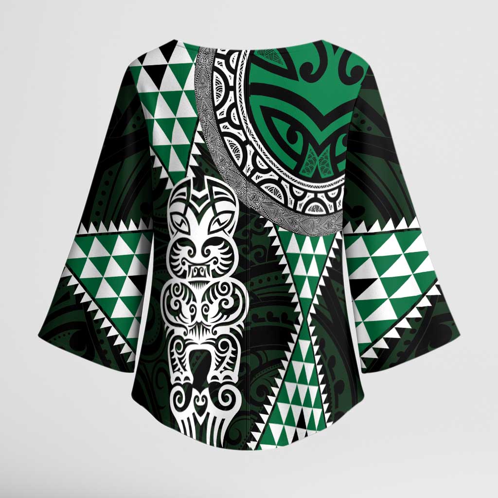 Green Aotearoa Niho Taniwha Kimono Sleeve Blouse Maori Mythology Tooth - Taniko Motifs - Aussie Hoodie