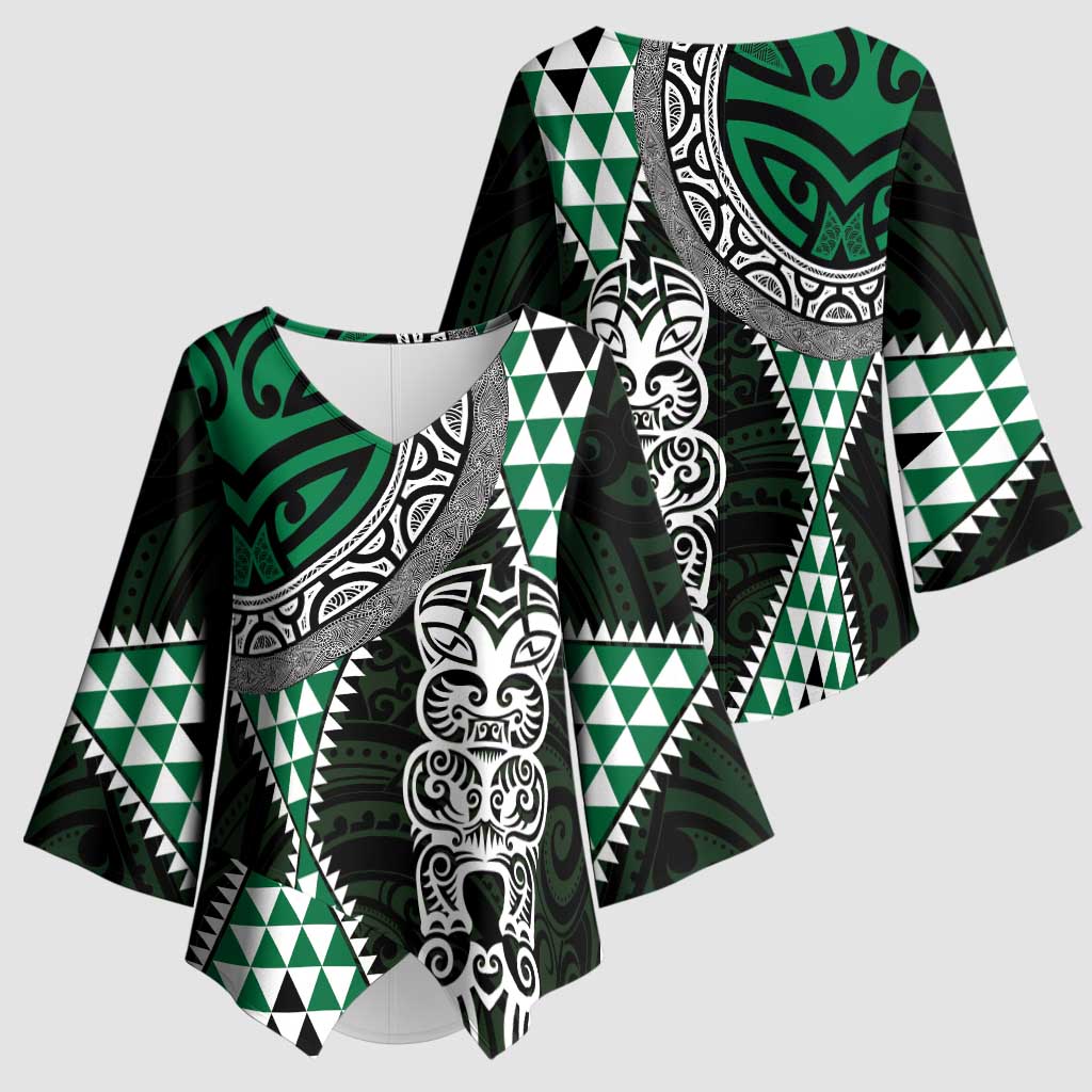 Green Aotearoa Niho Taniwha Kimono Sleeve Blouse Maori Mythology Tooth - Taniko Motifs - Aussie Hoodie