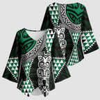 Green Aotearoa Niho Taniwha Kimono Sleeve Blouse Maori Mythology Tooth - Taniko Motifs - Aussie Hoodie