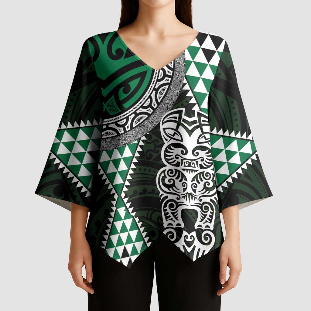 Green Aotearoa Niho Taniwha Kimono Sleeve Blouse Maori Mythology Tooth - Taniko Motifs - Aussie Hoodie