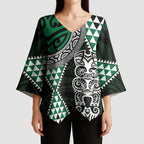 Green Aotearoa Niho Taniwha Kimono Sleeve Blouse Maori Mythology Tooth - Taniko Motifs - Aussie Hoodie
