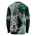 Green Aotearoa Niho Taniwha Long Sleeve Shirt Maori Mythology Tooth - Taniko Motifs