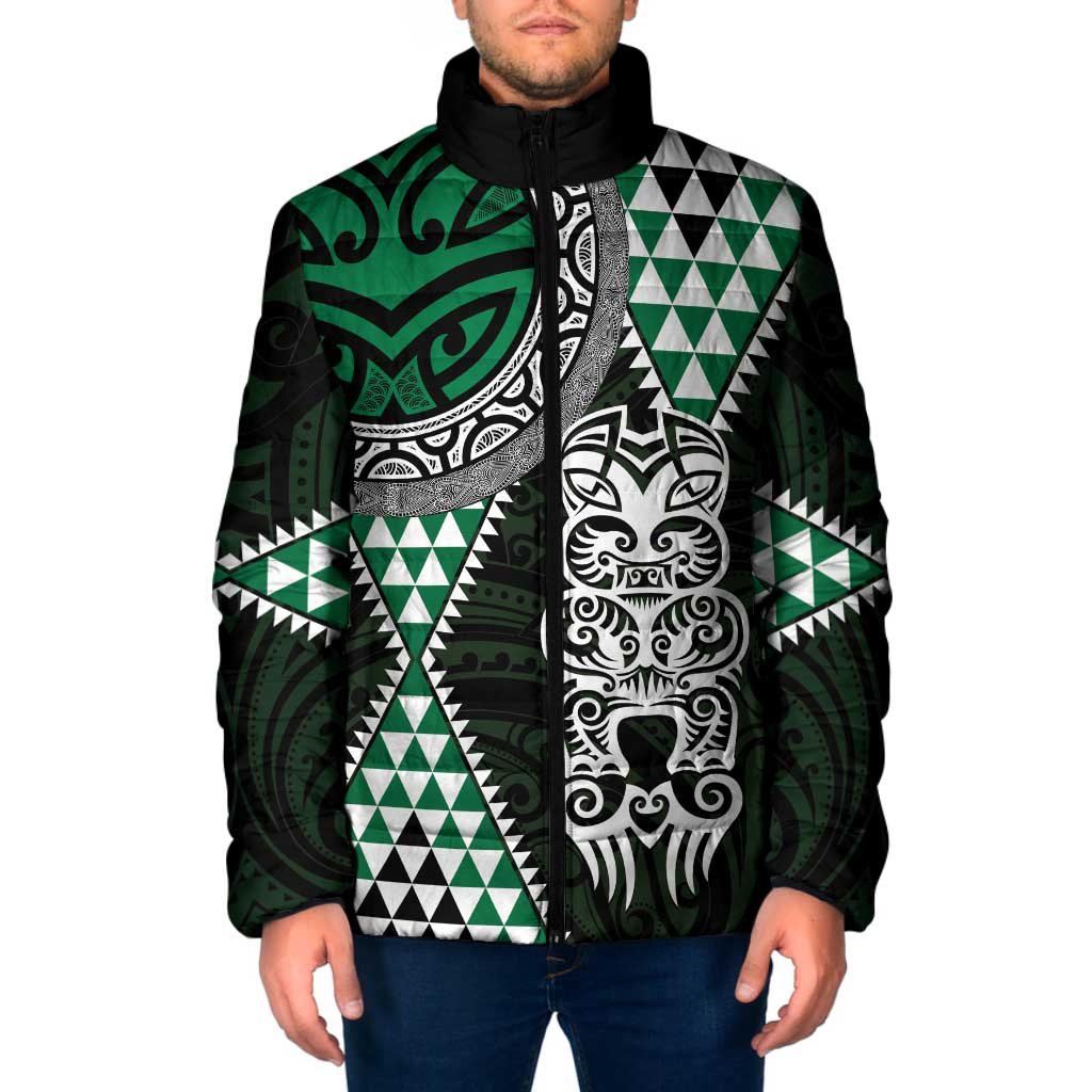 Green Aotearoa Niho Taniwha Padded Jacket Maori Mythology Tooth - Taniko Motifs - Aussie Hoodie