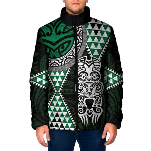 Green Aotearoa Niho Taniwha Padded Jacket Maori Mythology Tooth - Taniko Motifs - Aussie Hoodie