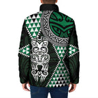 Green Aotearoa Niho Taniwha Padded Jacket Maori Mythology Tooth - Taniko Motifs - Aussie Hoodie