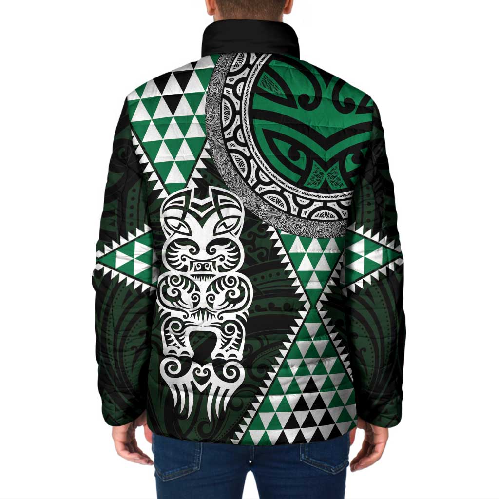 Green Aotearoa Niho Taniwha Padded Jacket Maori Mythology Tooth - Taniko Motifs - Aussie Hoodie