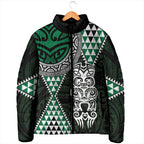 Green Aotearoa Niho Taniwha Padded Jacket Maori Mythology Tooth - Taniko Motifs - Aussie Hoodie