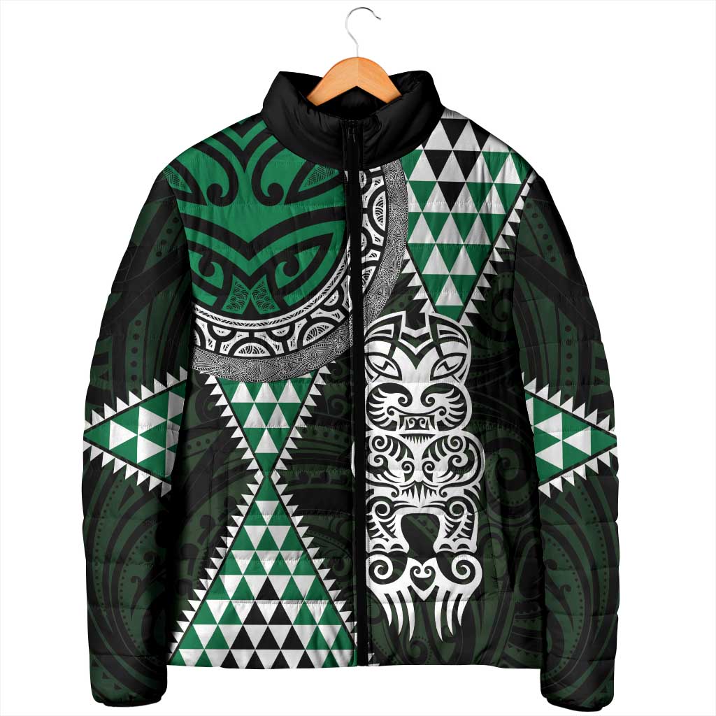 Green Aotearoa Niho Taniwha Padded Jacket Maori Mythology Tooth - Taniko Motifs - Aussie Hoodie