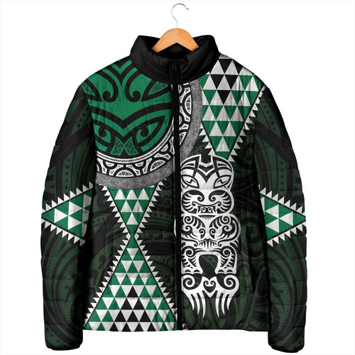 Green Aotearoa Niho Taniwha Padded Jacket Maori Mythology Tooth - Taniko Motifs - Aussie Hoodie