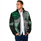Green Aotearoa Niho Taniwha Padded Jacket Maori Mythology Tooth - Taniko Motifs - Aussie Hoodie