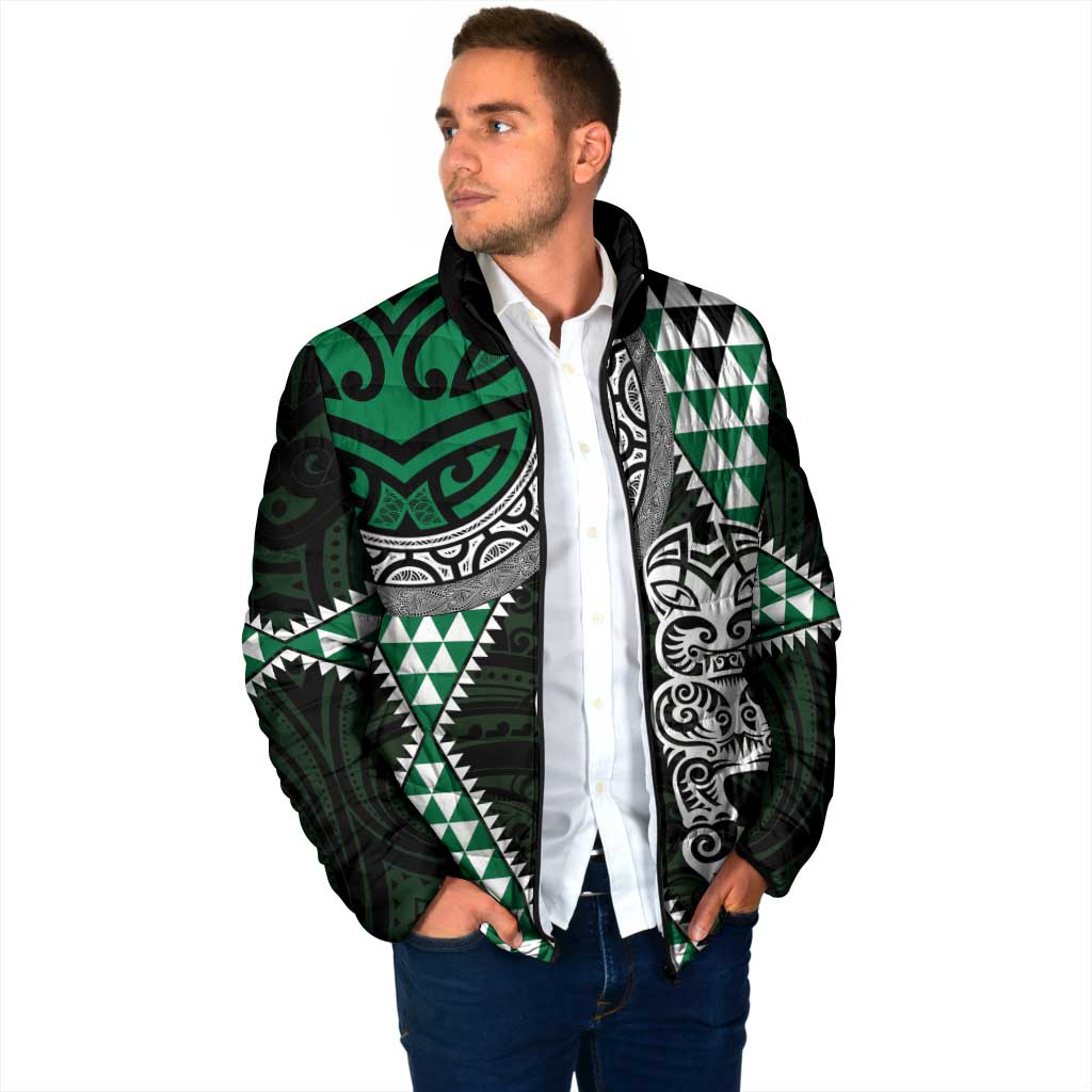 Green Aotearoa Niho Taniwha Padded Jacket Maori Mythology Tooth - Taniko Motifs - Aussie Hoodie