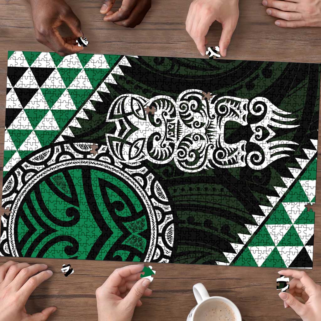 Green Aotearoa Niho Taniwha Puzzle Maori Mythology Tooth - Taniko Motifs - Aussie Hoodie