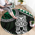 Green Aotearoa Niho Taniwha Round Carpet Maori Mythology Tooth - Taniko Motifs