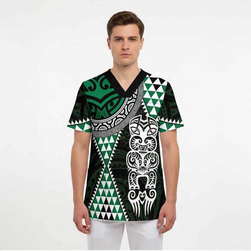 Green Aotearoa Niho Taniwha Scrub Top Maori Mythology Tooth - Taniko Motifs - Aussie Hoodie