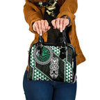 Green Aotearoa Niho Taniwha Shoulder Handbag Maori Mythology Tooth - Taniko Motifs
