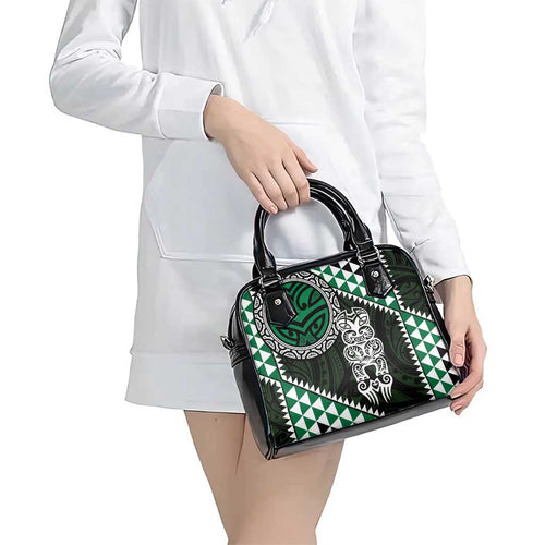 Green Aotearoa Niho Taniwha Shoulder Handbag Maori Mythology Tooth - Taniko Motifs