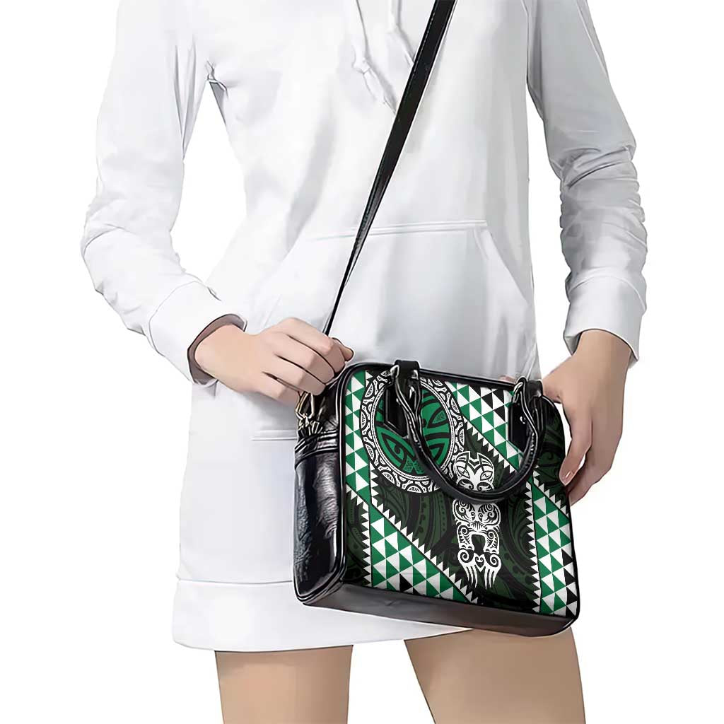 Green Aotearoa Niho Taniwha Shoulder Handbag Maori Mythology Tooth - Taniko Motifs