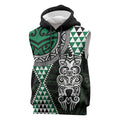 Green Aotearoa Niho Taniwha Sleeveless Hoodie Maori Mythology Tooth - Taniko Motifs - Aussie Hoodie