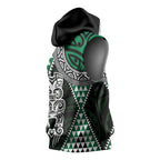 Green Aotearoa Niho Taniwha Sleeveless Hoodie Maori Mythology Tooth - Taniko Motifs - Aussie Hoodie