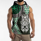 Green Aotearoa Niho Taniwha Sleeveless Hoodie Maori Mythology Tooth - Taniko Motifs - Aussie Hoodie