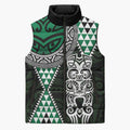 Green Aotearoa Niho Taniwha Sleeveless Puffer Jacket Maori Mythology Tooth - Taniko Motifs - Aussie Hoodie
