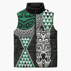 Green Aotearoa Niho Taniwha Sleeveless Puffer Jacket Maori Mythology Tooth - Taniko Motifs - Aussie Hoodie