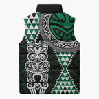Green Aotearoa Niho Taniwha Sleeveless Puffer Jacket Maori Mythology Tooth - Taniko Motifs - Aussie Hoodie