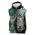 Green Aotearoa Niho Taniwha Sleeveless Zip Hoodie Maori Mythology Tooth - Taniko Motifs LT14