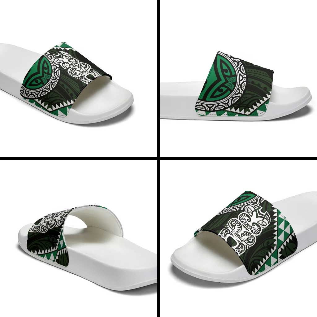 Green Aotearoa Niho Taniwha Slide Sandals Maori Mythology Tooth - Taniko Motifs - Aussie Hoodie